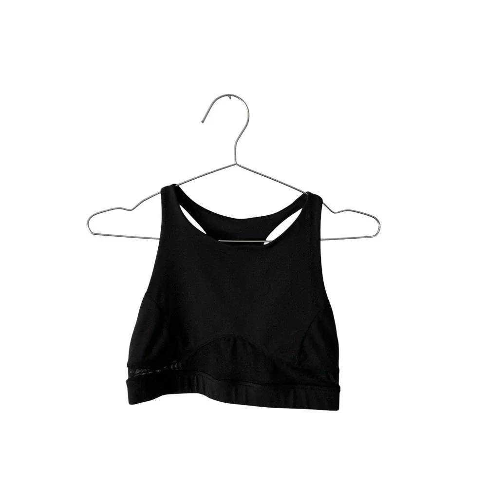 ALO Yoga Sports Bra Womens Medium RN87370 Black Mesh Accent Cut Out Racerback